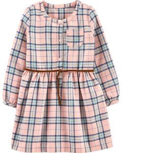 Toddler Girls Carters Pink Plaid Shirt Dress w faux Belt Size 2T Long Sleeve NWT